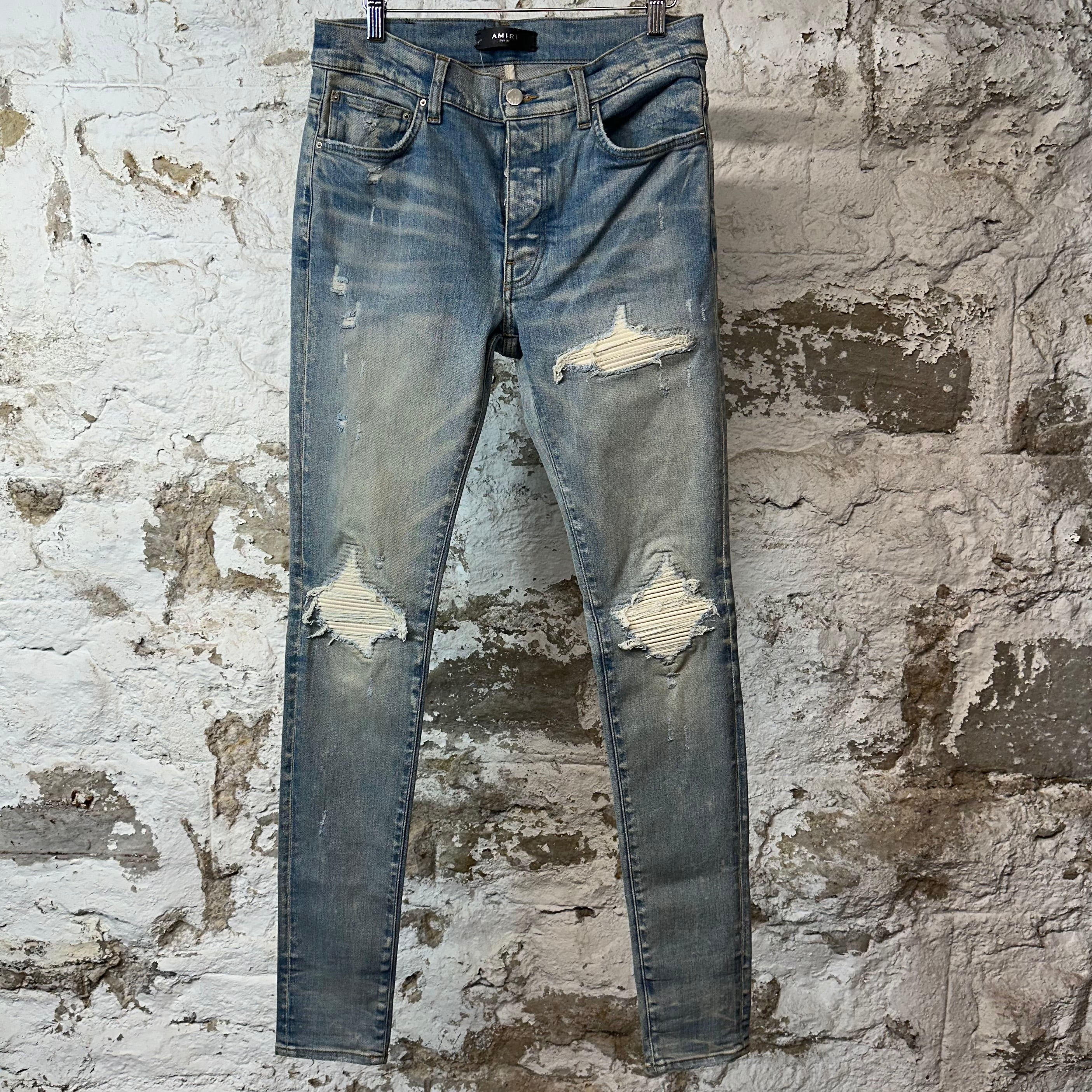 Amiri MX1 Cream Suede Blue Denim Jeans Sz 30