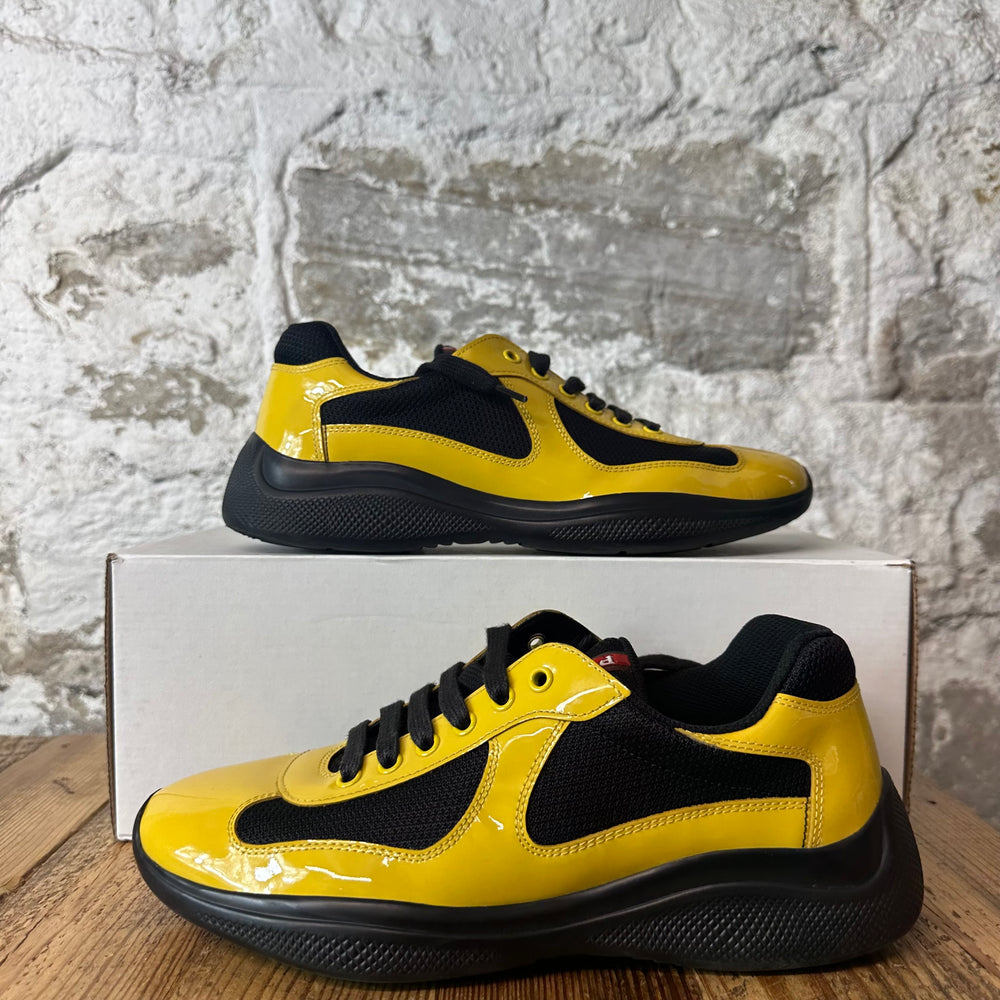 Prada Americas Cup Yellow Patent Black Sneaker Sz 6