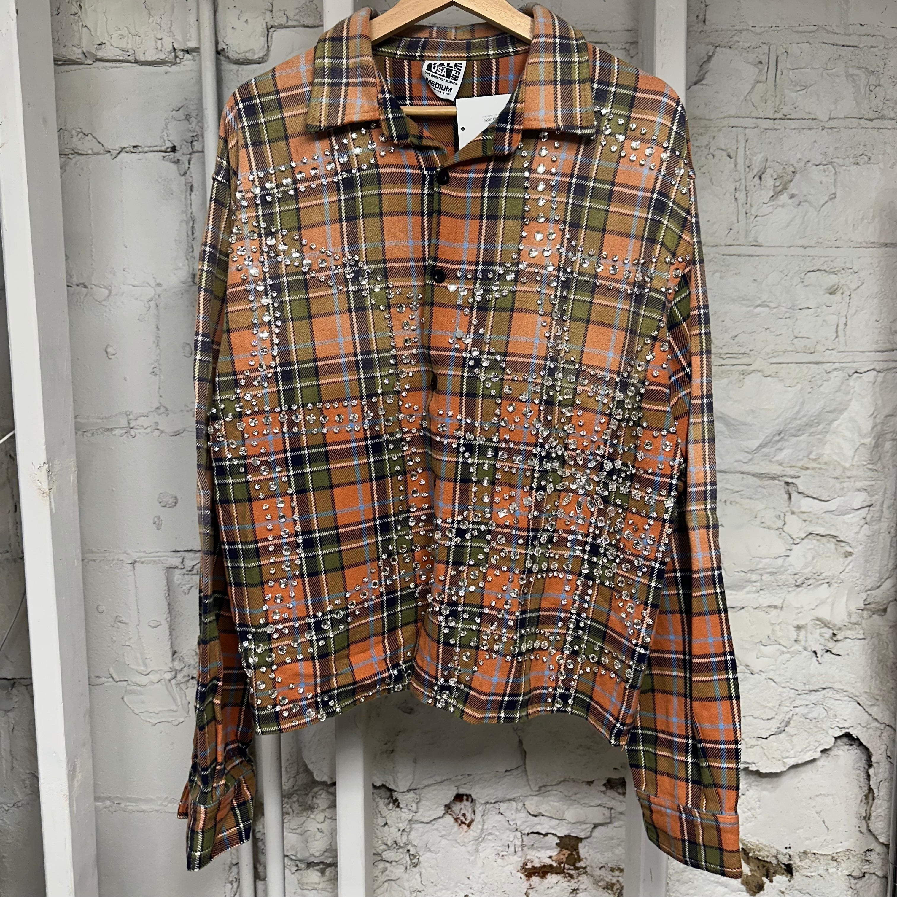 Vale Green Orange Rhinestone Flannel Sz M