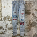 Amiri Multicolor Paisley Patches Washed Blue Denim Jeans Sz 34