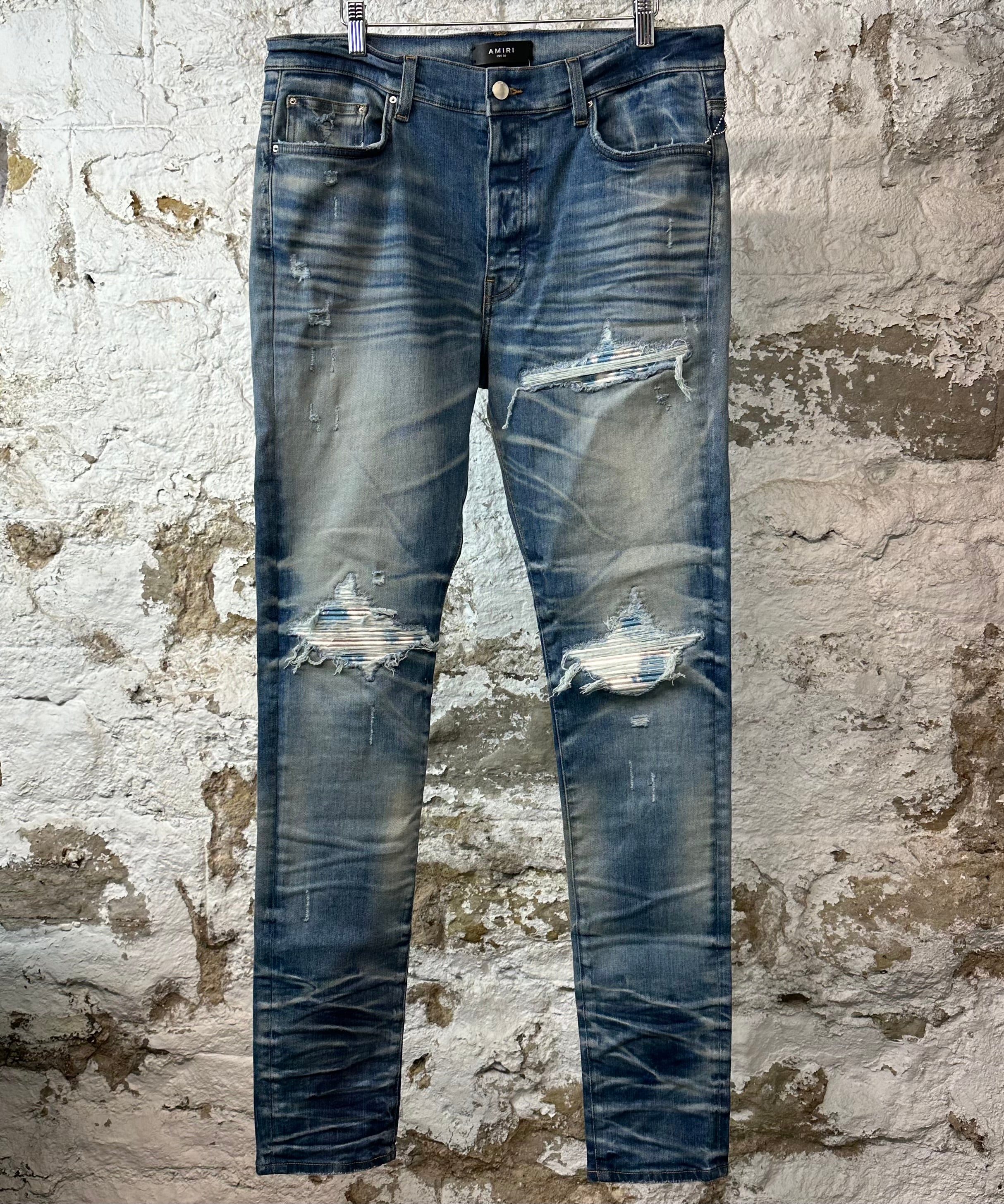 Amiri MX1 Sky Blue Cream Blue Denim Jeans Sz 36