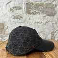 Gucci Black GG Monogram Denim Leather Hat Sz XL