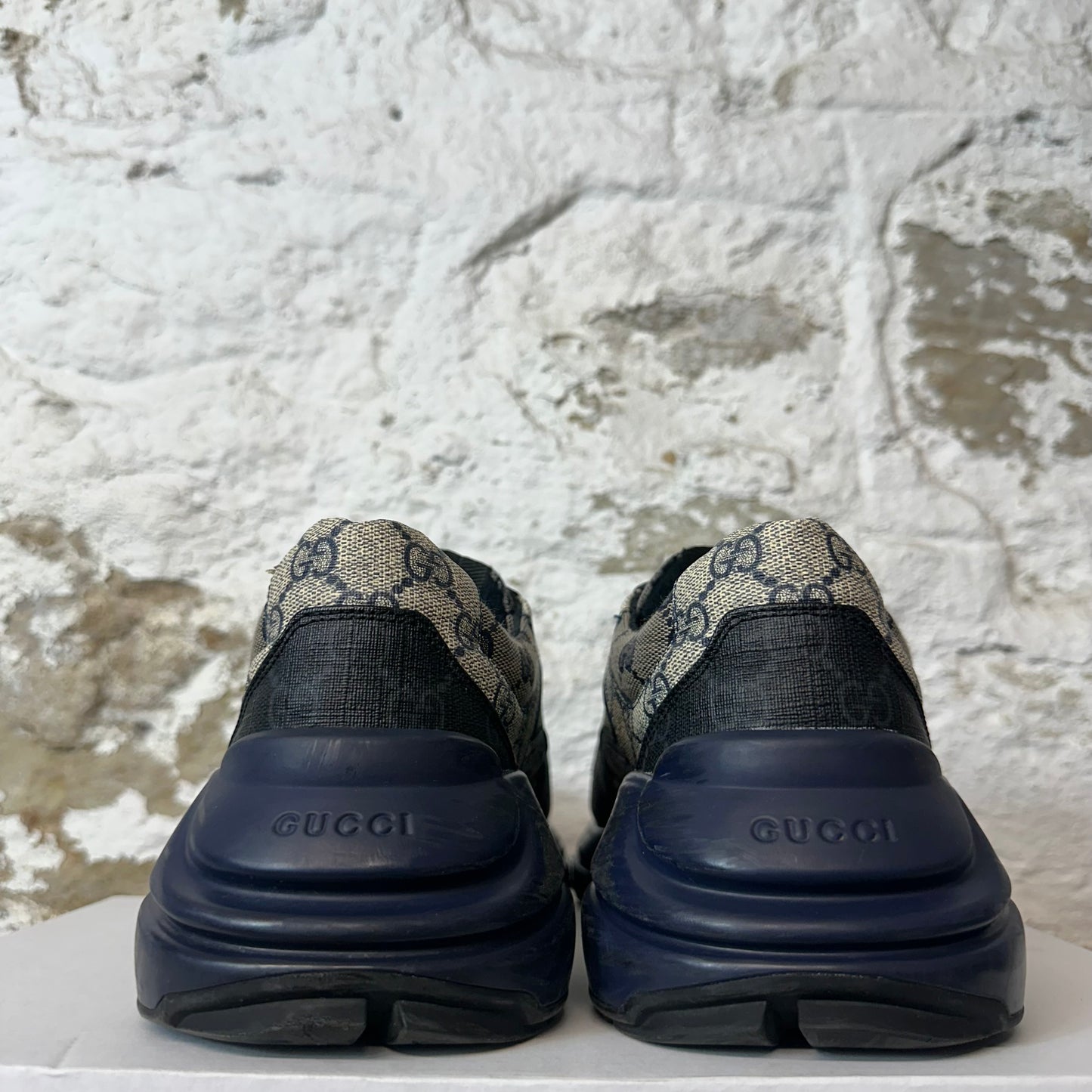 Gucci Rython Blue Monogram Navy Sneaker Sz 9.5