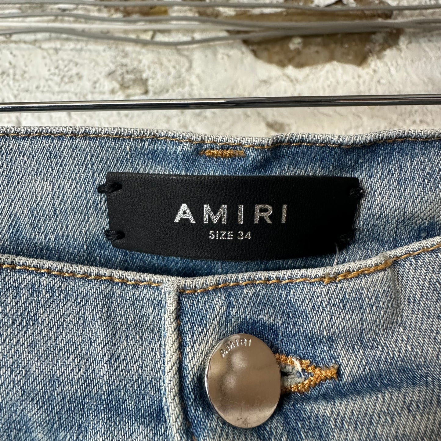 Amiri Black Brown Paisley Flame Blue Denim Jeans Sz 34