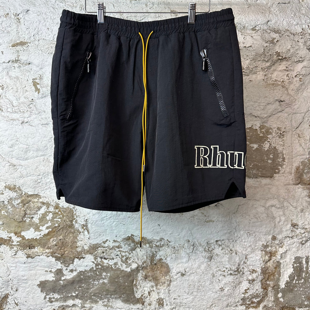 Rhude White Spellout Black Nylon Shorts Sz XL