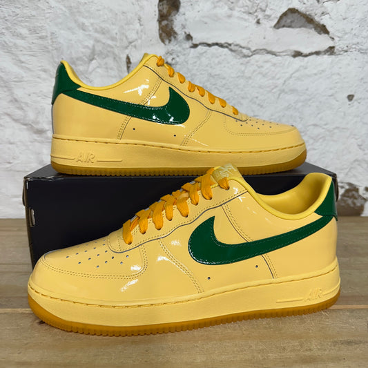 Nike Air Force 1 Low Patent Leather Topaz Gold Pine Green Sz 11 DS