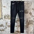 Amiri MX1 Grey Flannel Quad Logo Black Denim Jeans Sz 36