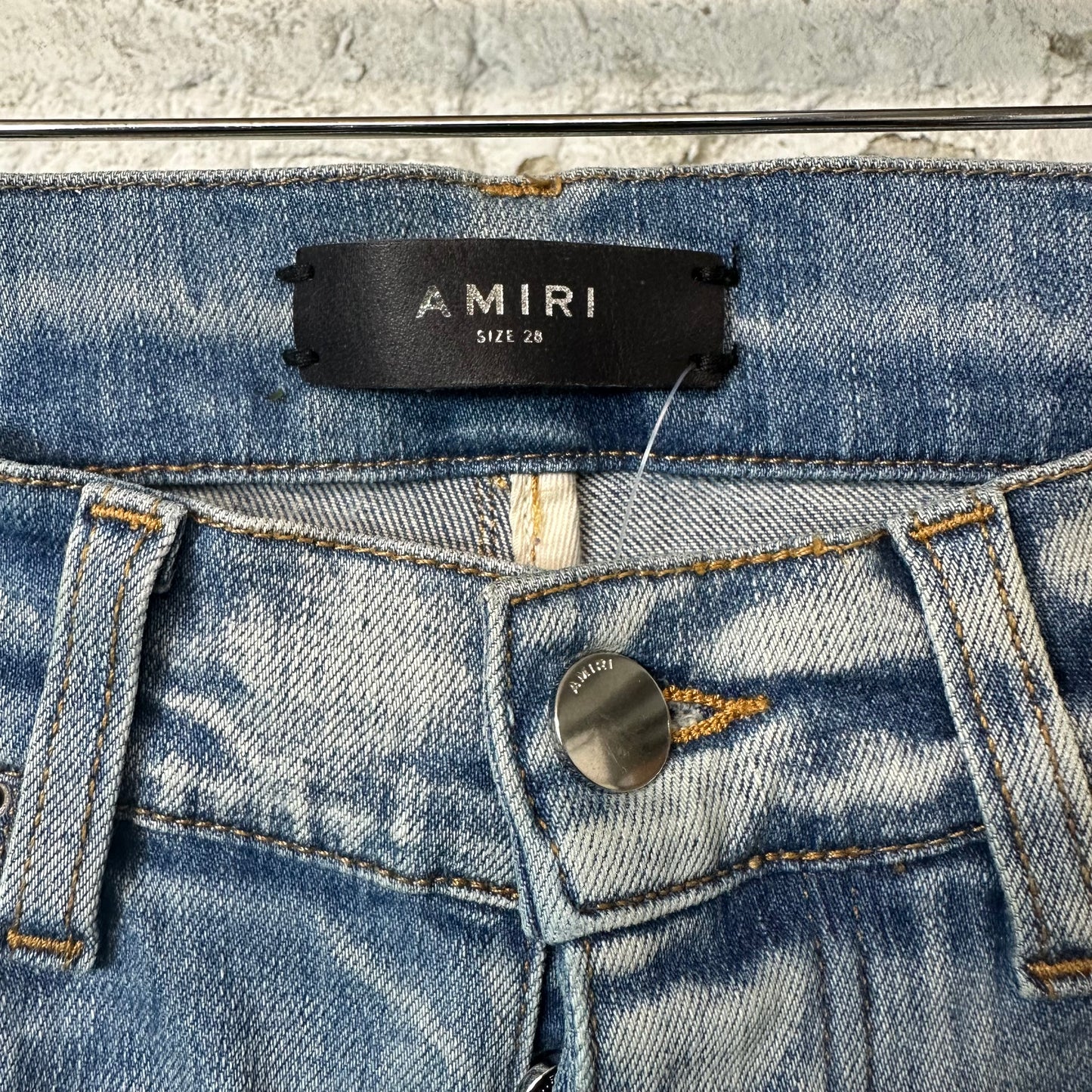 Amiri Black Varsity Patch Blue Denim Jeans Sz 28