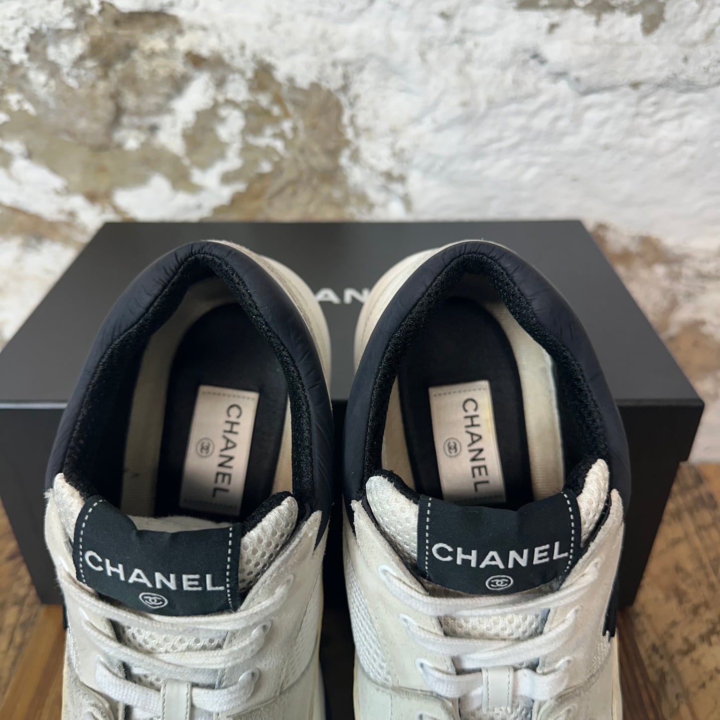 Chanel Black CC White Cream Sneaker Sz 8 (41)
