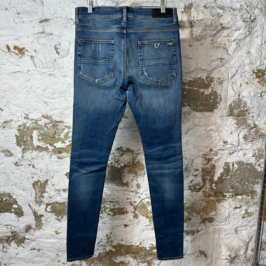 Amiri MX1 Black Leather Dark Blue Denim Jean Sz 32