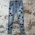 Amiri Knee Hole Black Paisley Star Blue Denim Jeans Sz 30