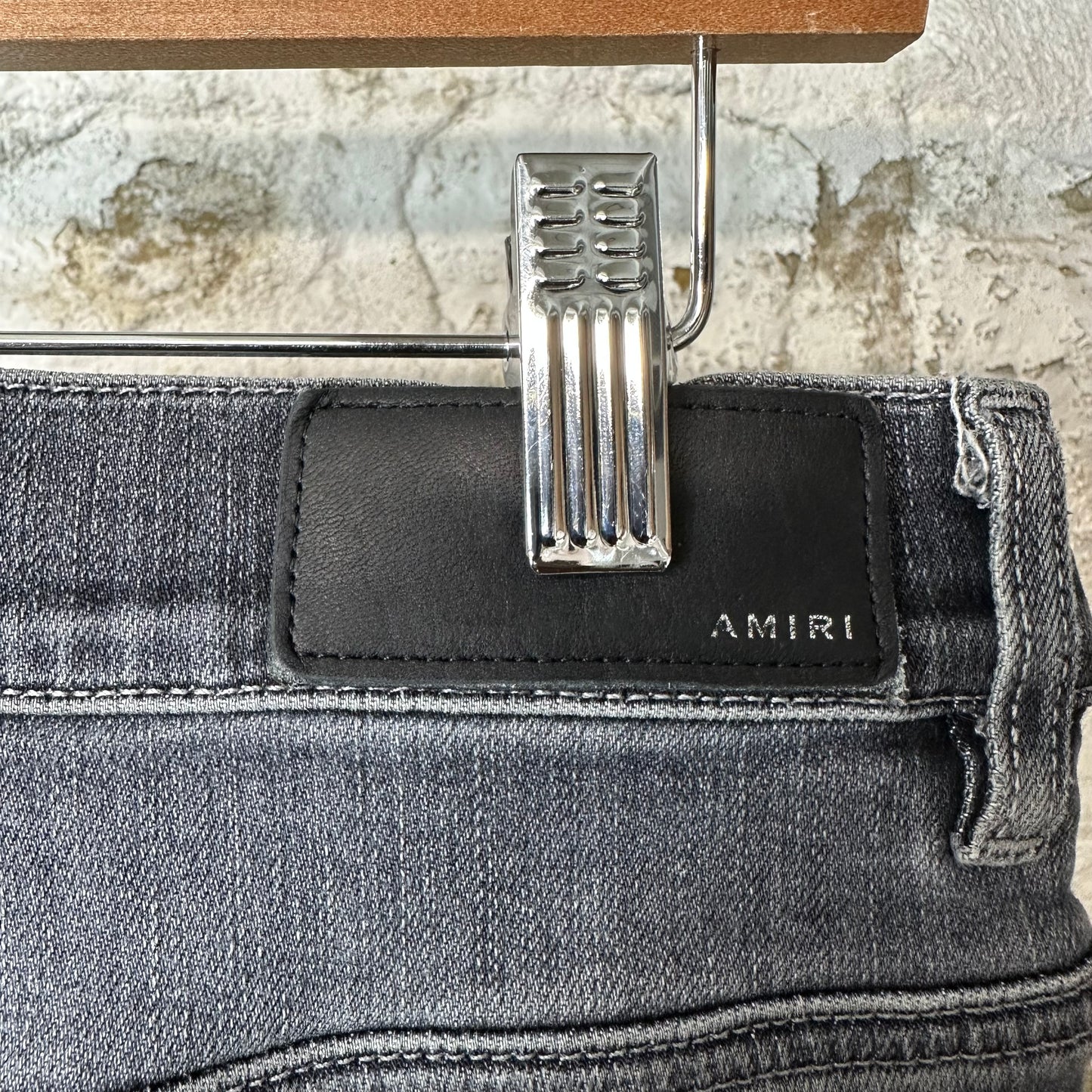 Amiri MX1 Black Leather Grey Denim Jeans Sz 33