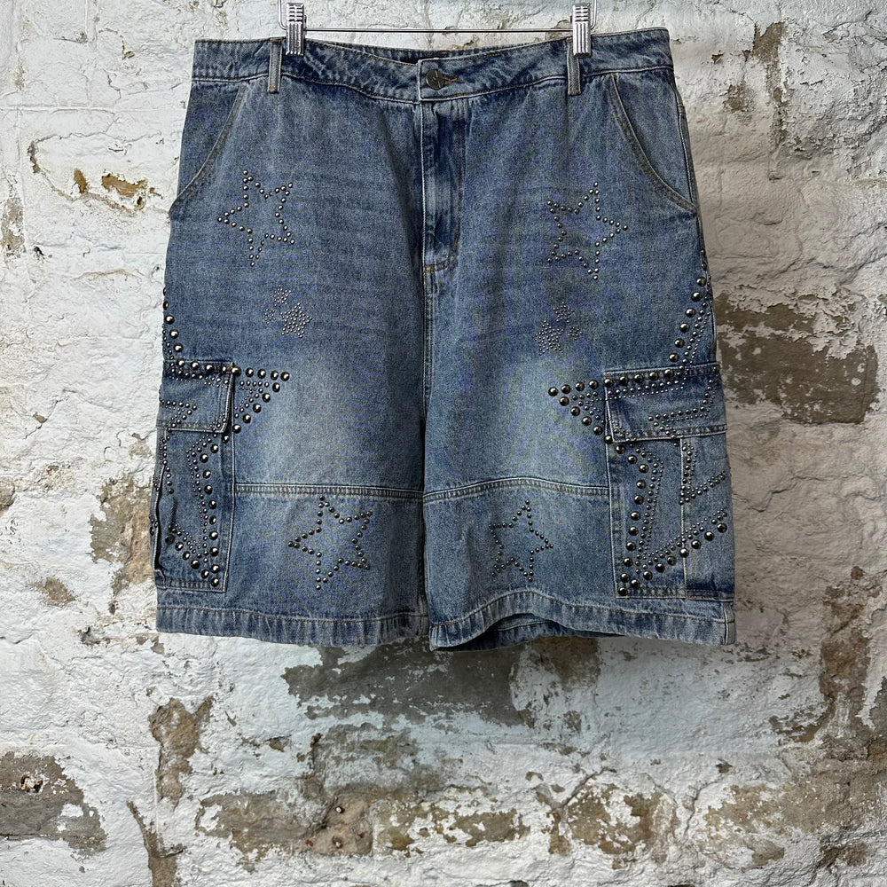 Vale Star Stud Blue Jean Shorts Sz 36