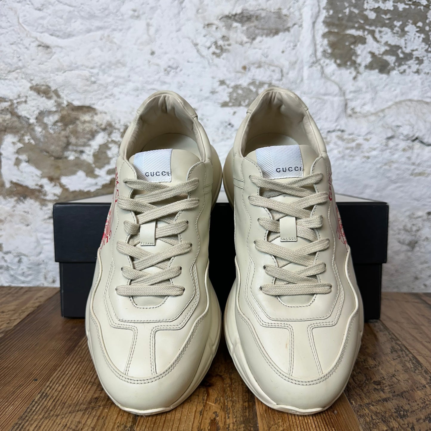 Gucci Rython Red Logo Cream Sneaker Sz 7