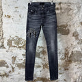 Amiri Embroidered Stagger Logo Grey Denim Jeans Sz 28