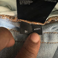 Amiri MX1 Black Leather Washed Blue Denim Jeans Sz 31