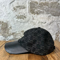 Gucci Black GG Monogram Denim Leather Hat Sz XL