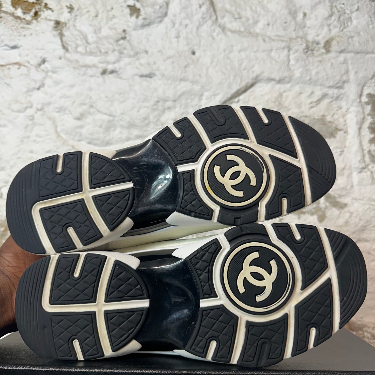 Chanel Black CC White Cream Sneaker Sz 8 (41)