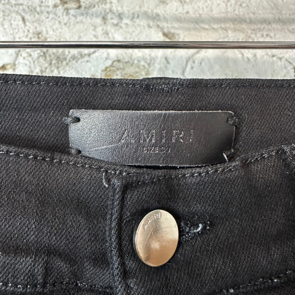 Amiri MX1 Black Leather Black Denim Jeans Sz 30