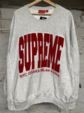 Supreme Red Felt Spellout Grey Crewneck Sz XL