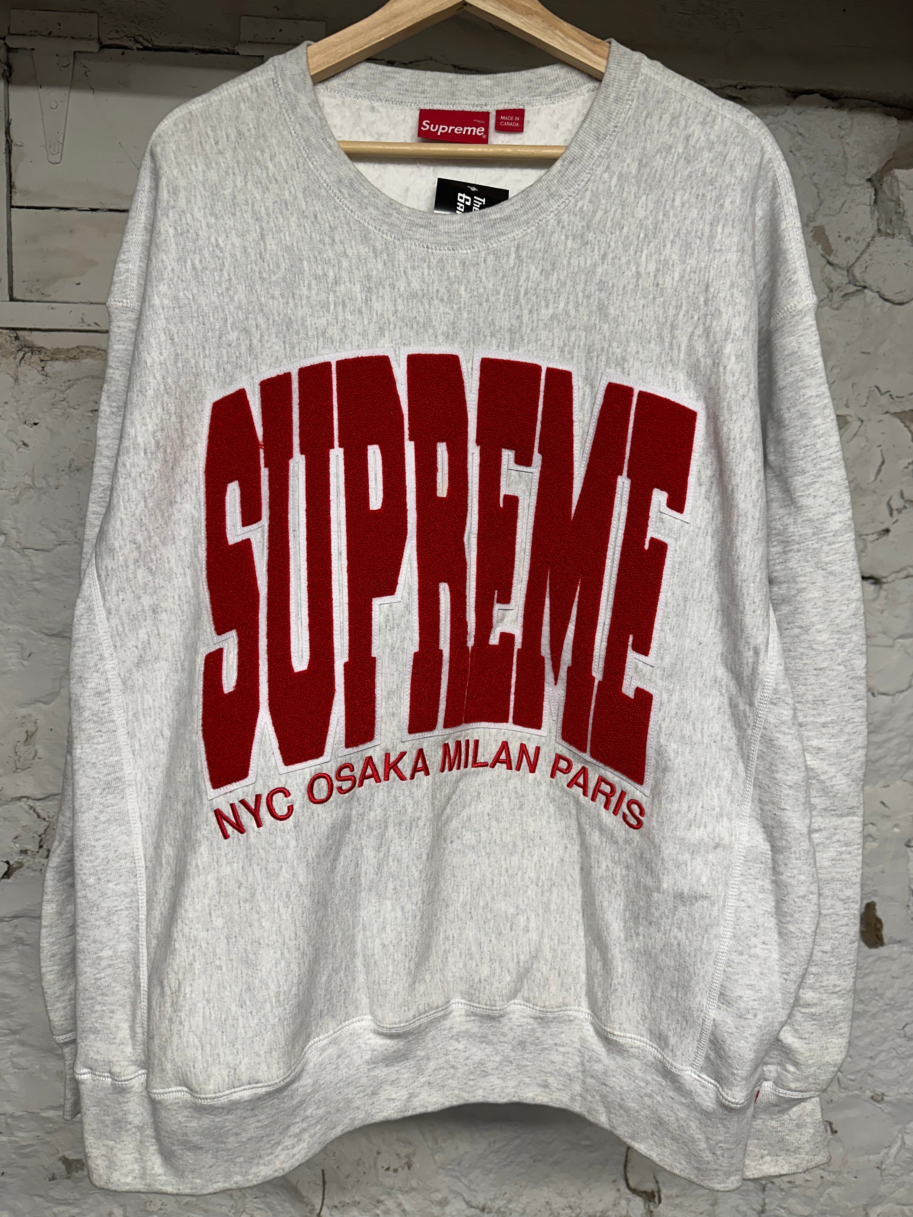 Supreme Red Felt Spellout Grey Crewneck Sz XL