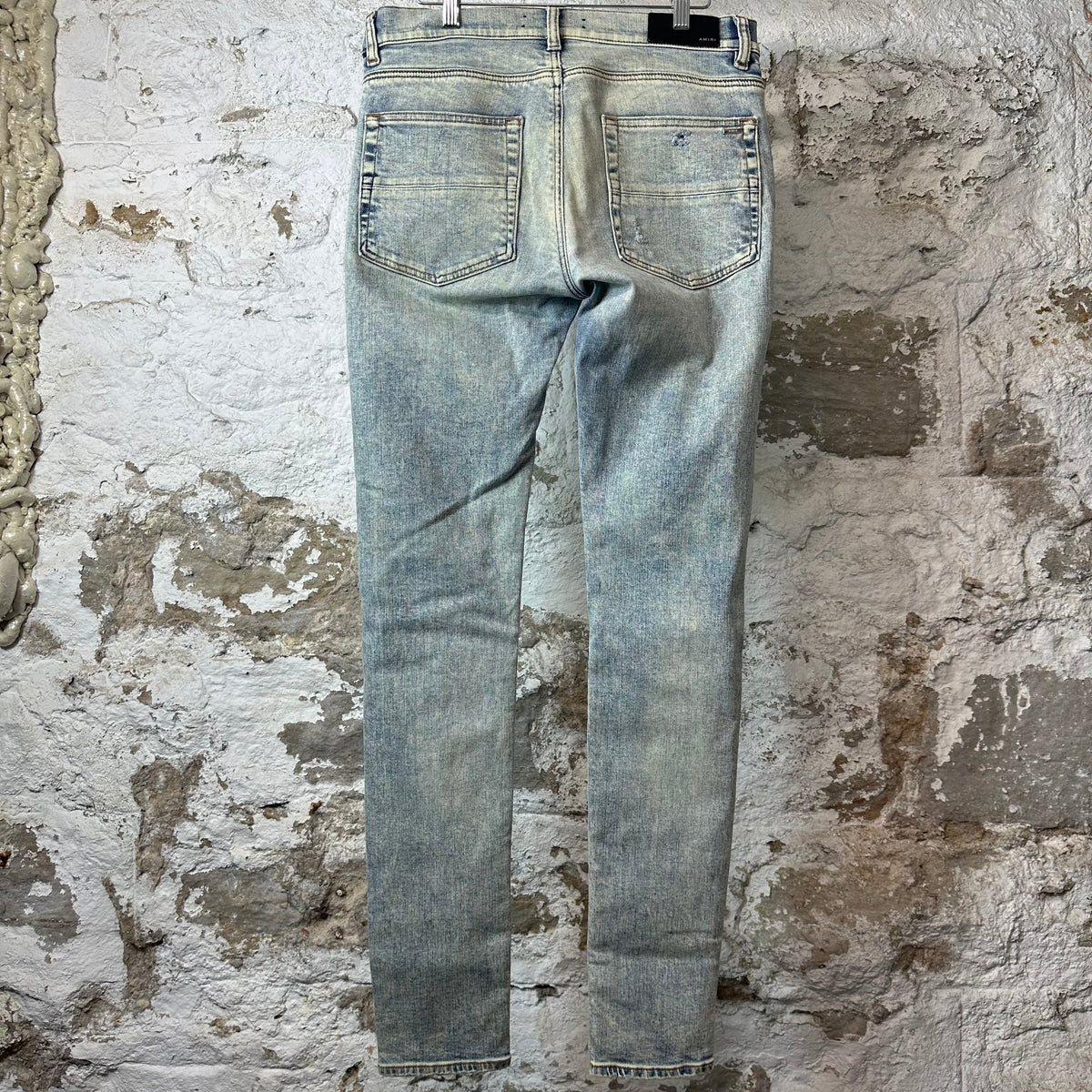 Amiri MX1 Black Leather Washed Blue Denim Jeans Sz 32