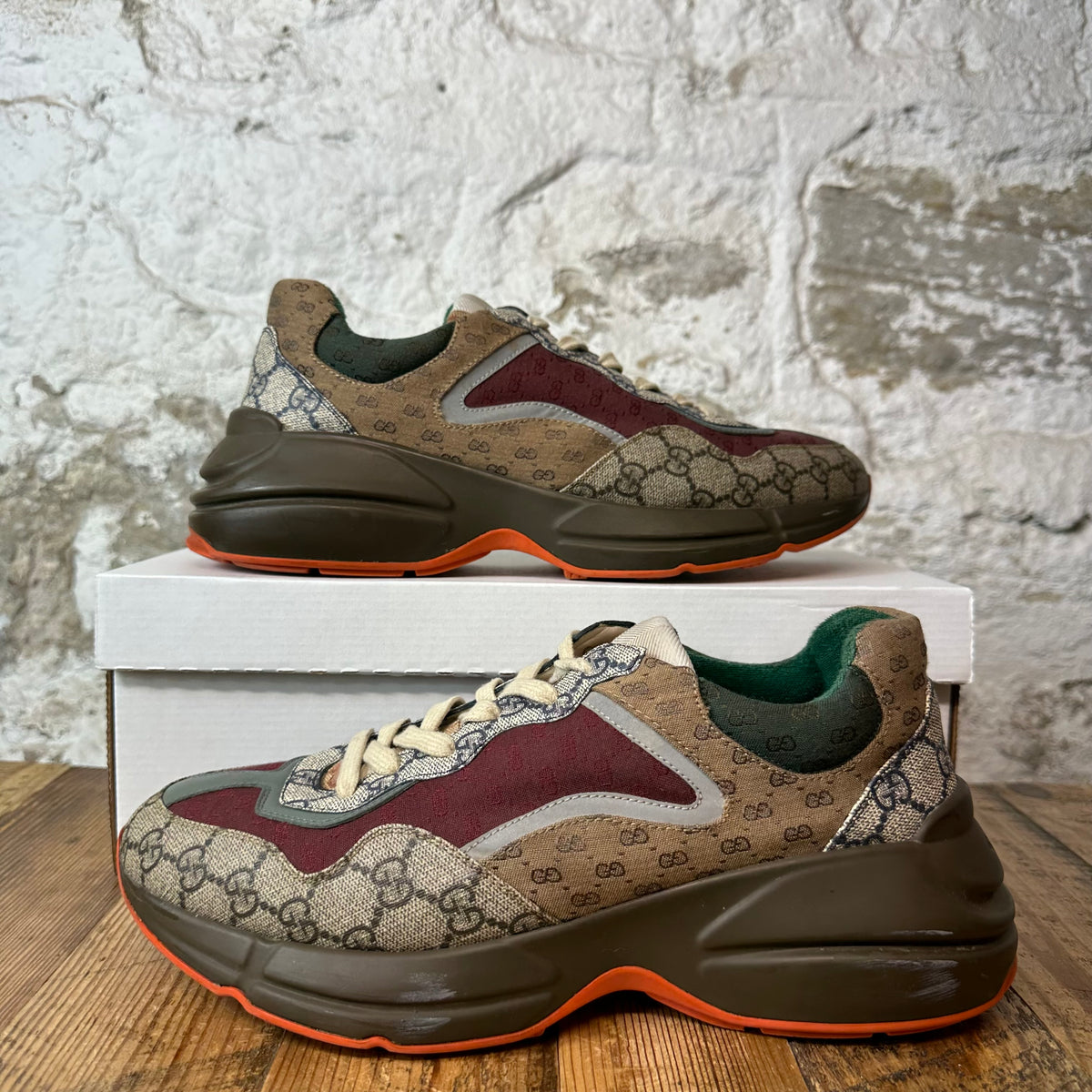 Gucci Rhyton Multicolor GG Monogram Brown Sneaker Sz 9