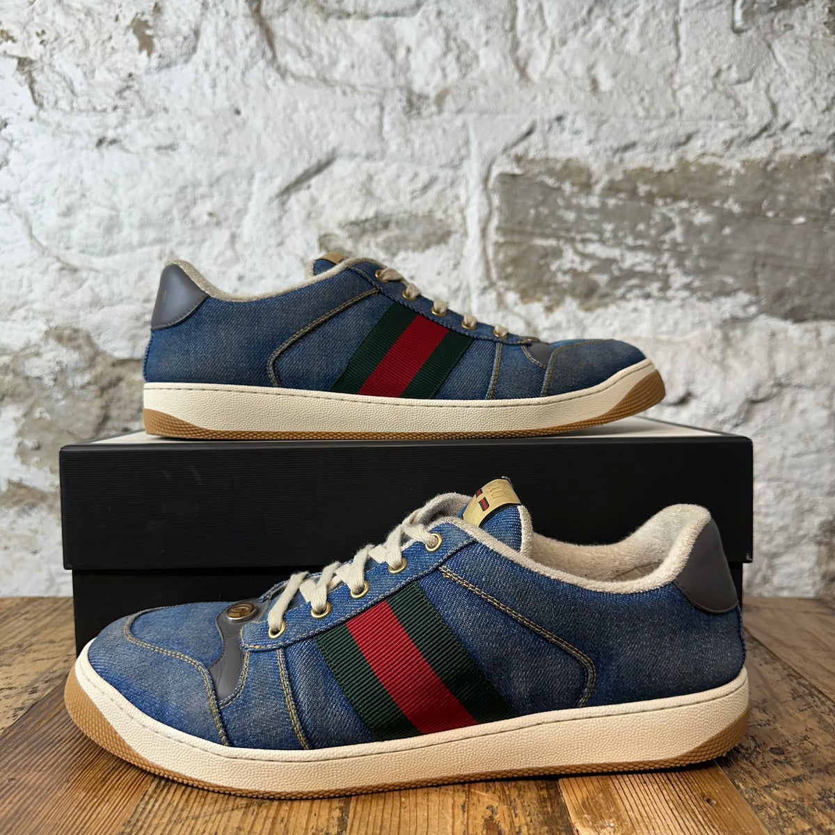 Gucci Screener Blue Denim Canvas Sneaker Sz 11