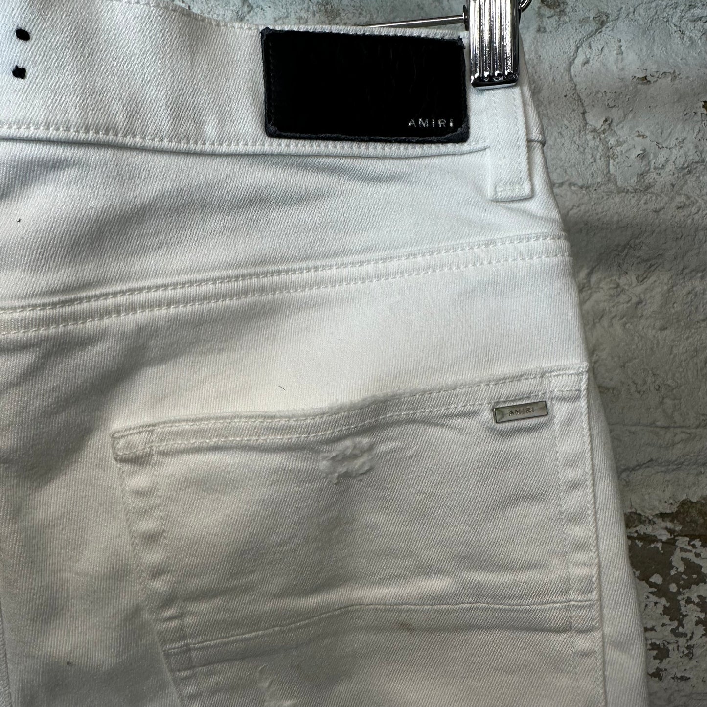 Amiri MX1 White Leather White Denim Jeans Sz 31