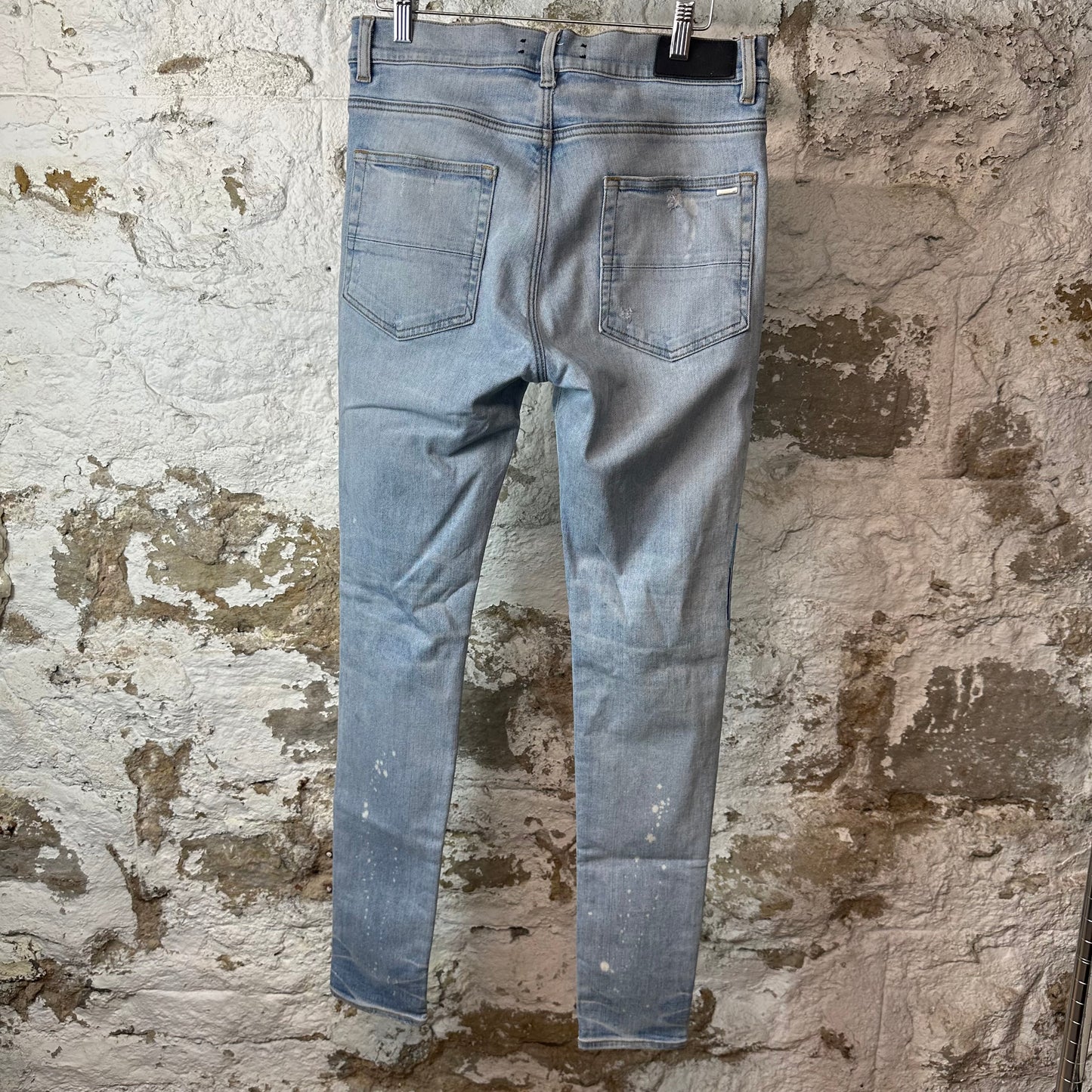 Amiri Knee Hole Paint Drip Spell Blue Denim Jeans Sz 32