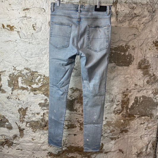 Amiri Knee Hole Paint Drip Spell Blue Denim Jeans Sz 32