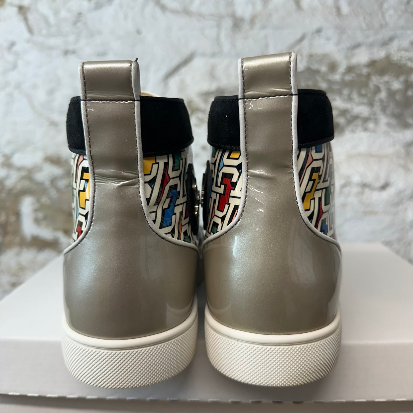 Christian Louboutin High Multicolor Monogram White Spike Sneaker Sz 9 (42)