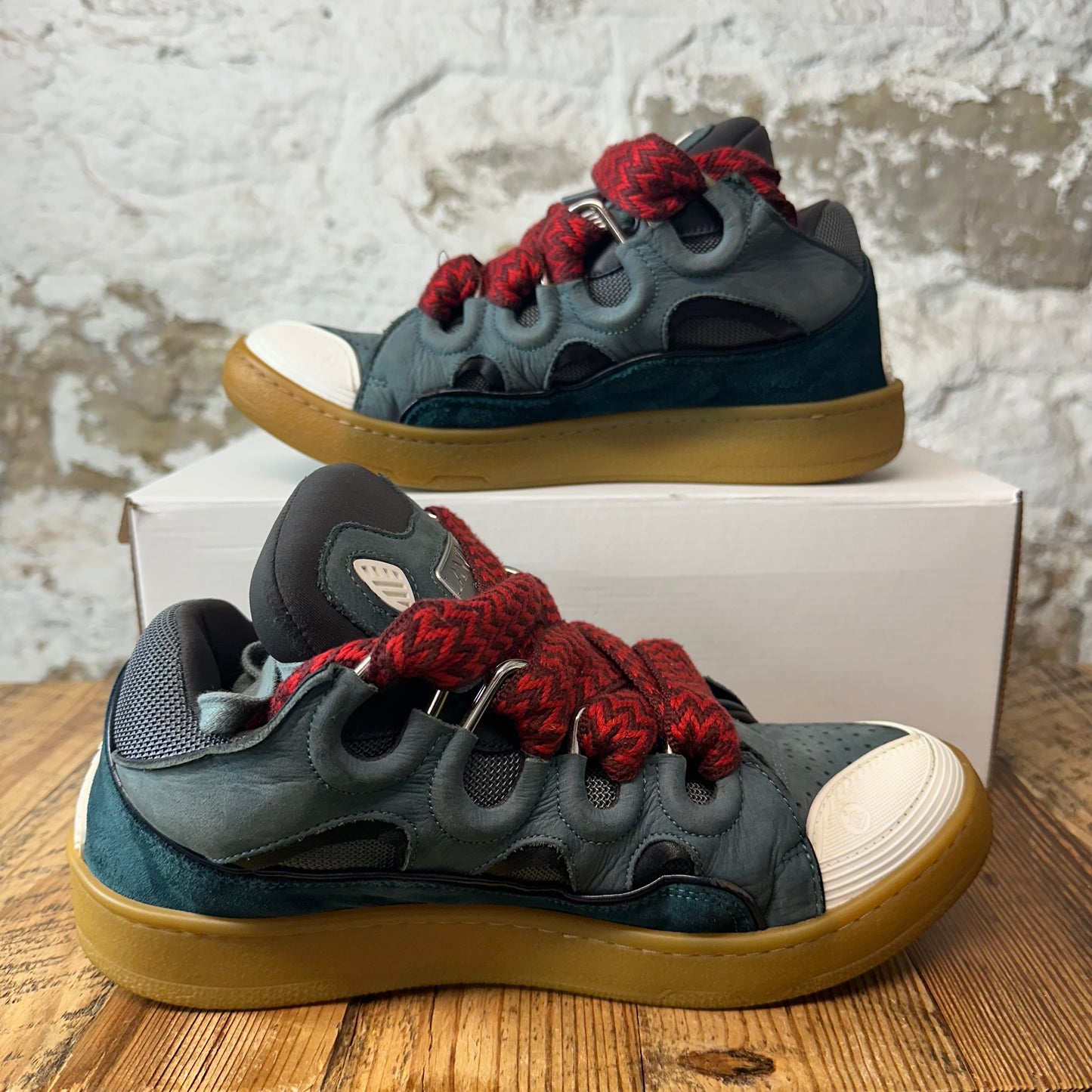 Lanvin Curb Red Lace Dark Blue Sneaker Sz 9 (42)