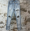 Amiri MX1 Camo Patch Light Blue Denim Jeans Sz 32