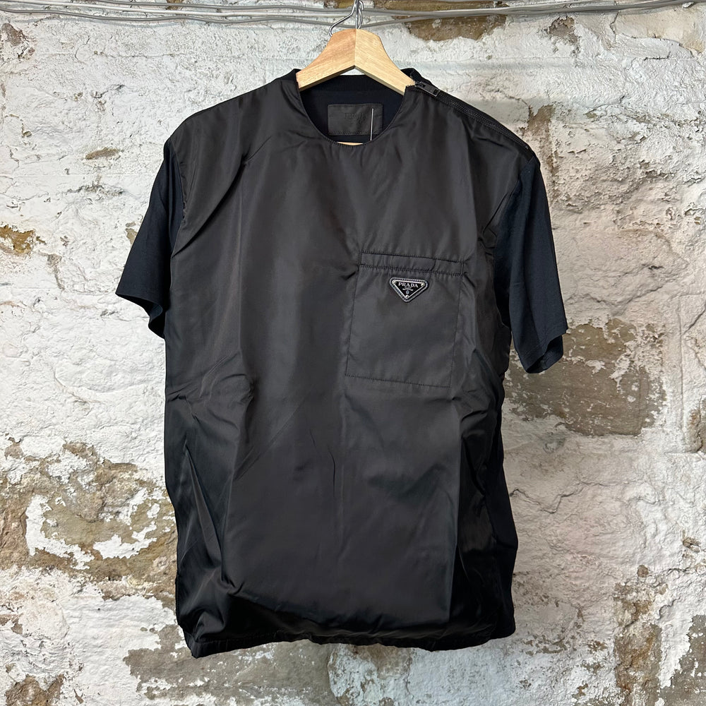 Prada Renylon Triangle Logo Black T-Shirt Sz S