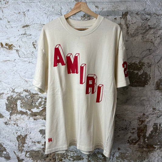 Amiri Red Velour Flocked Spell Cream T-Shirt Sz L