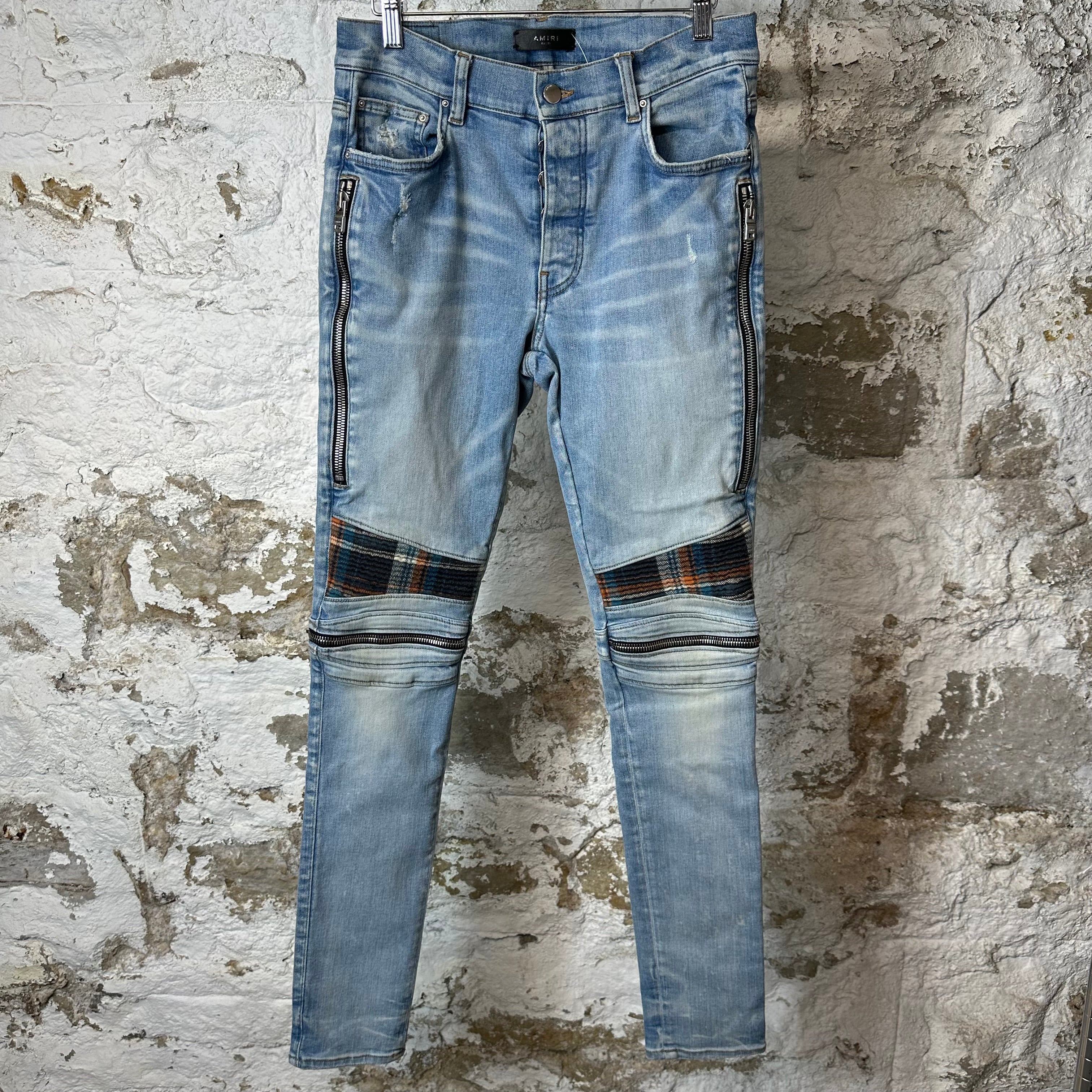 Amiri MX2 Multicolor Flannel Blue Denim Jeans Sz 31