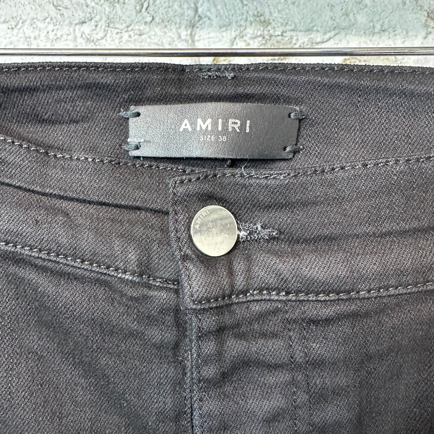 Amiri MX1 Black Leather Black Denim Jeans Sz 38