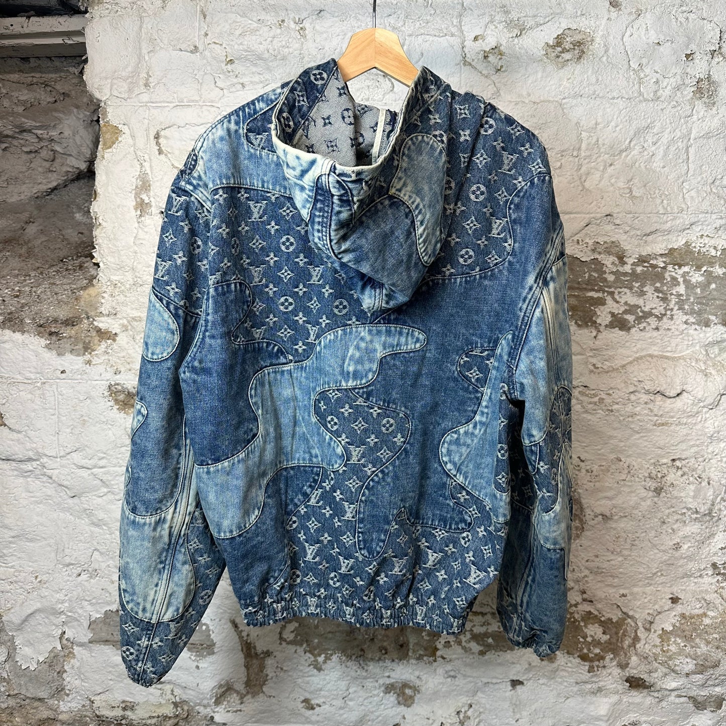 Louis Vuitton Denim Patchwork Hooded Zip Up Jacket Sz M (48)