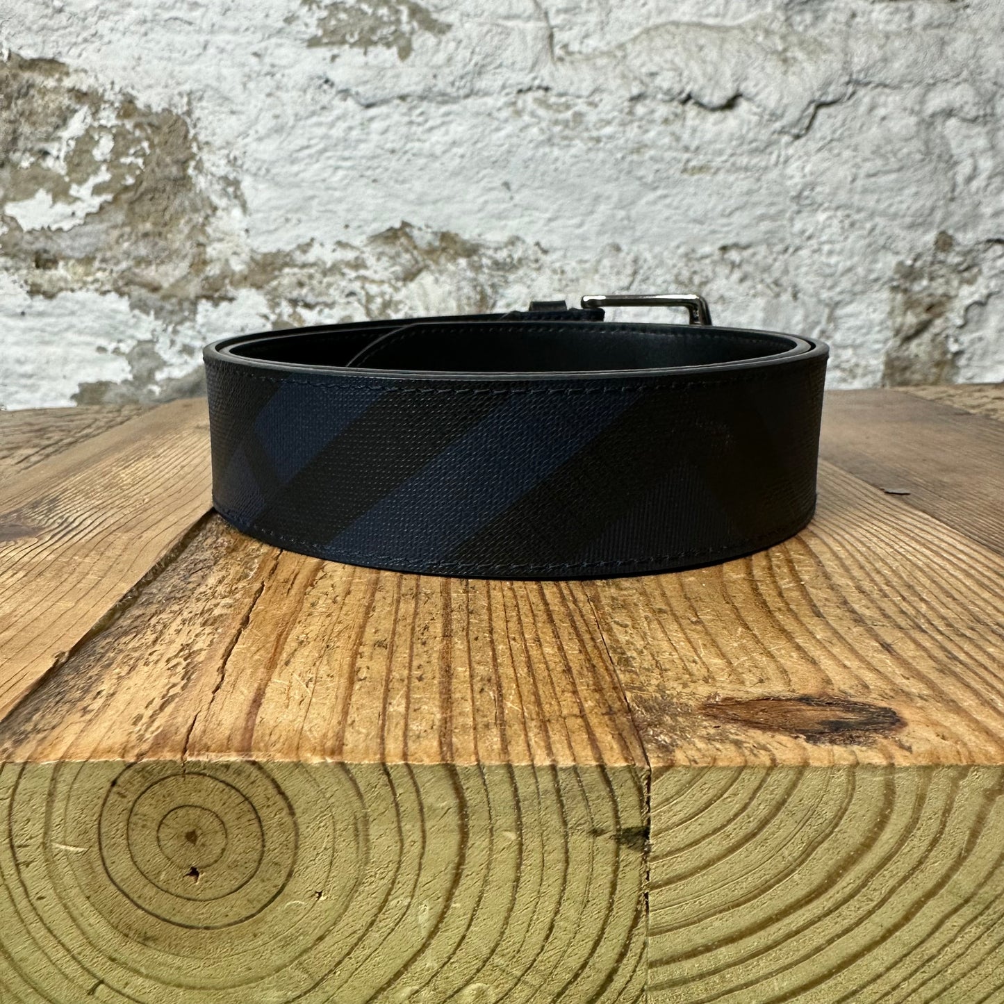 Burberry Blue Check Black Belt Sz (90/36)