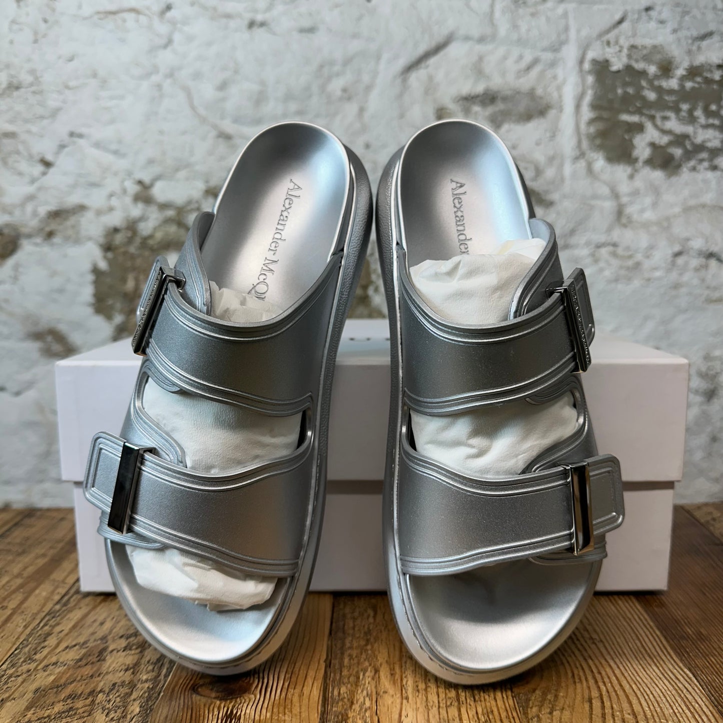 Alexander McQueen Silver Hybrid Slide Sz 7 (40) DS