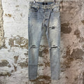 Amiri MX1 Black Leather Washed Blue Denim Jeans Sz 31