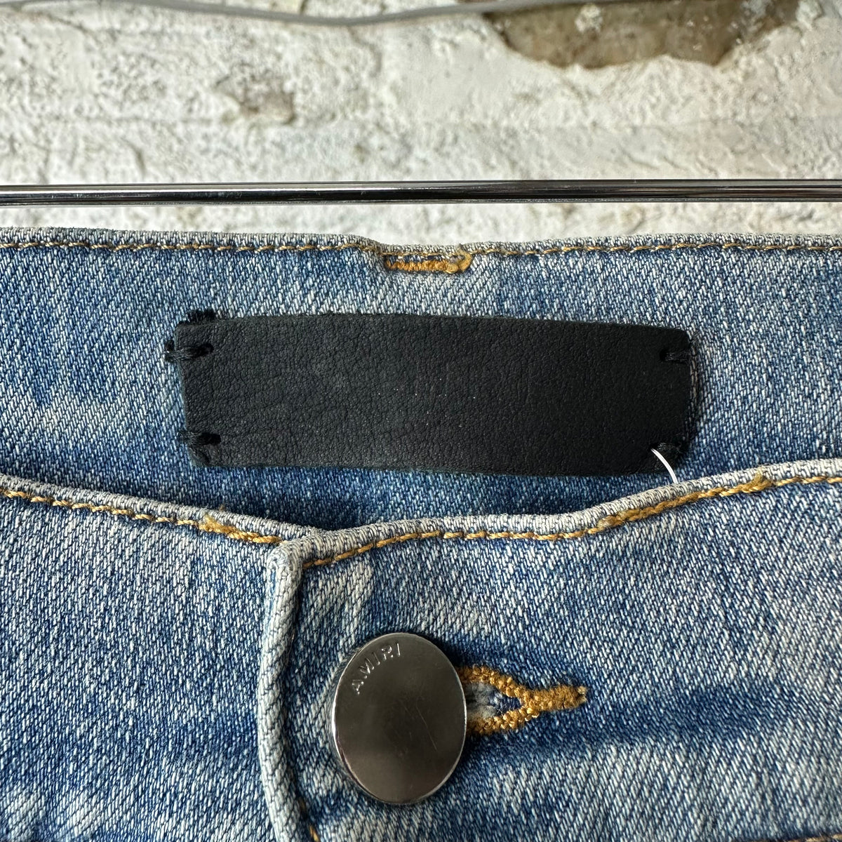 Amiri MX1 Cream Suede Blue Denim Jeans Sz 32