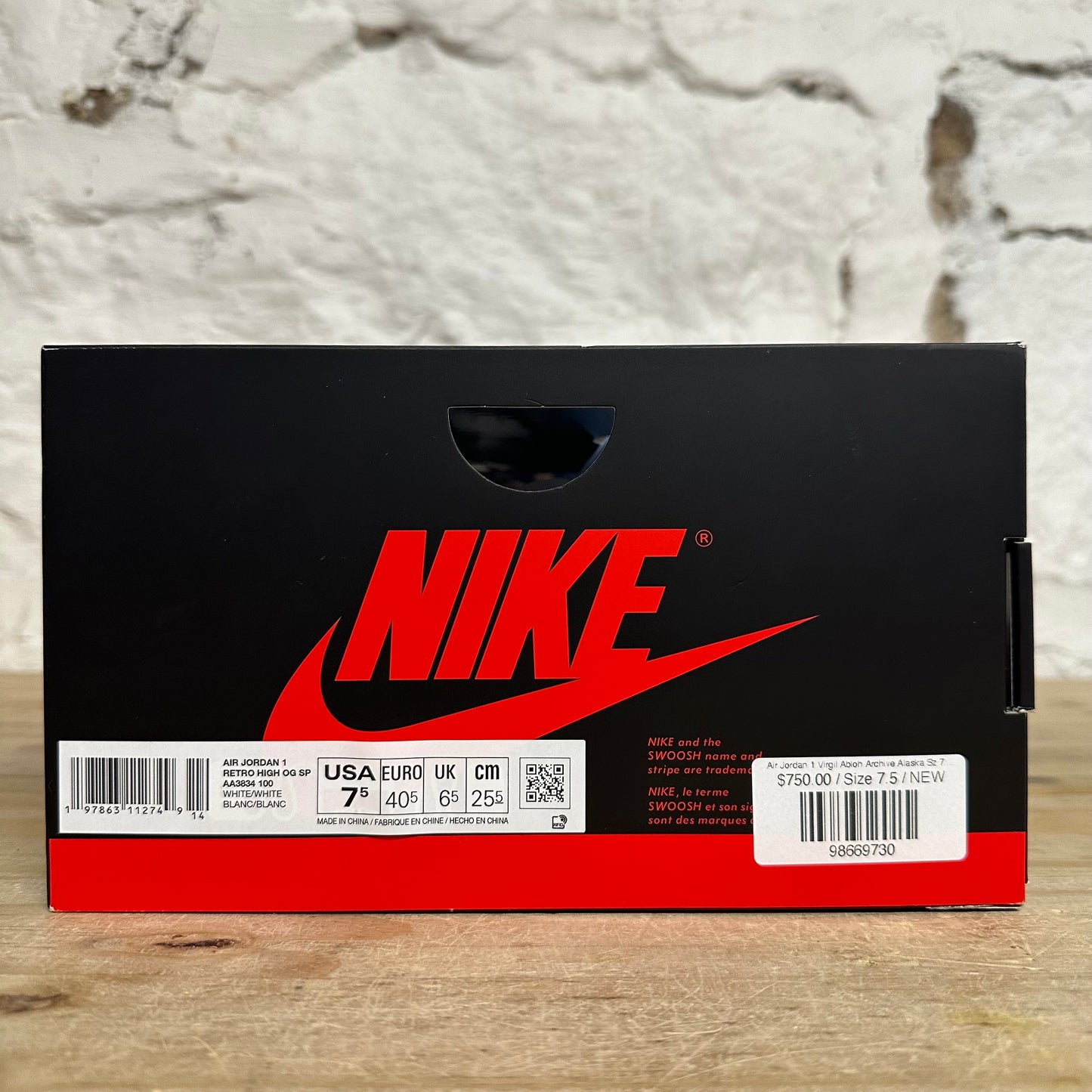 Air Jordan 1 High Virgil Abloh Archive Alaska Sz 7.5 DS