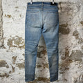 Amiri MX1 Black Leather Blue Denim Jeans Sz 34