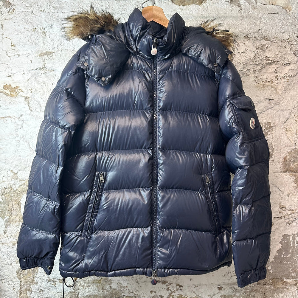 Moncler Maya Giubbotto Navy Fur Puffer Jacket Sz L (4)
