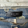 Amiri Knee Rip White Paisley Print Blue Denim Jeans Sz 31