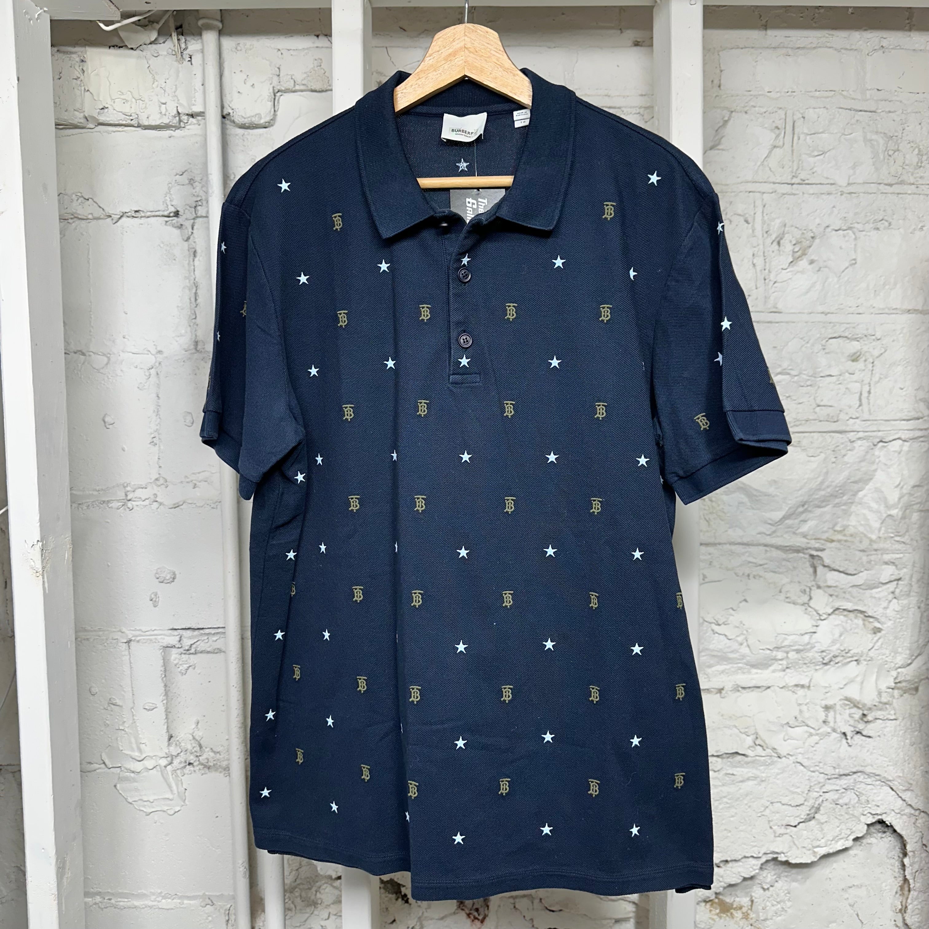 Burberry TB Star Logos Polo Shirt Navy Sz XL