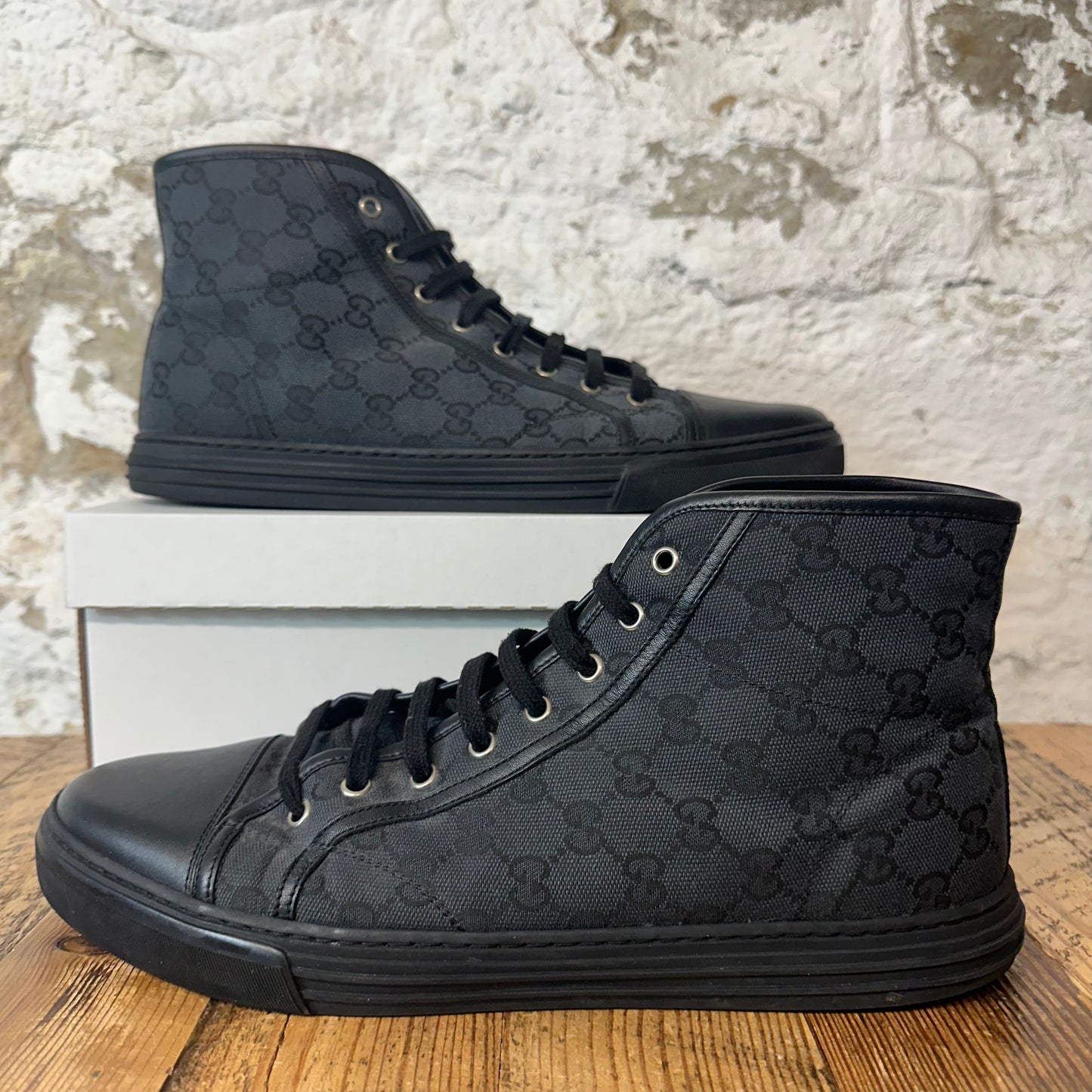 Gucci High Black Monogram Sneaker Sz 12