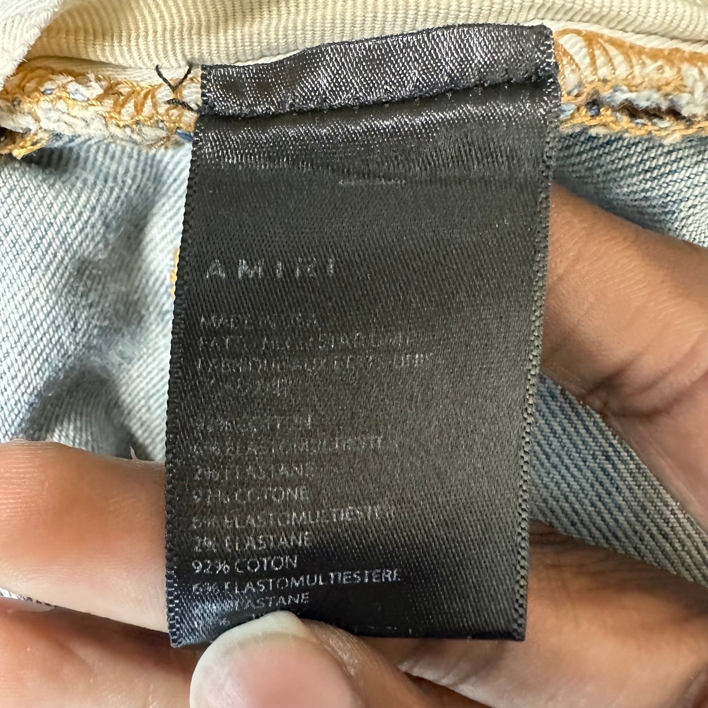 Amiri MX1 Cream Suede Blue Denim Jeans Sz 30